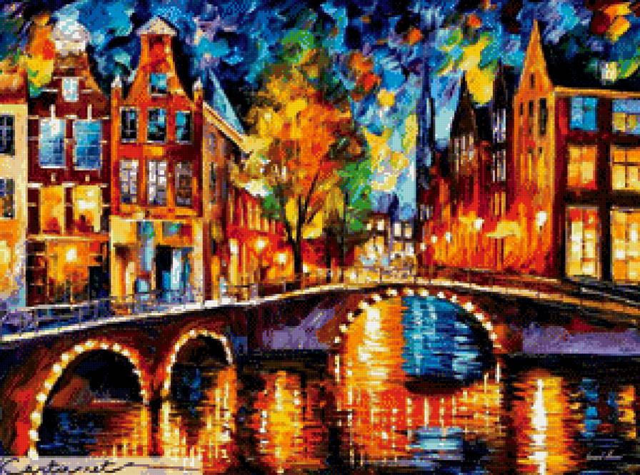 Городской пейзаж Афремова - картина, художник афремов - предпросмотр