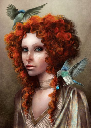 Девушка с птицами - птицы, девушка, фэнтези, красавица, дама - оригинал
