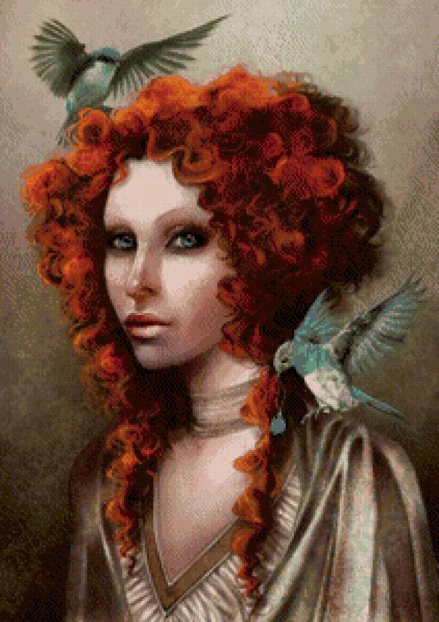 Девушка с птицами - фэнтези, девушка, птицы, дама, красавица - предпросмотр