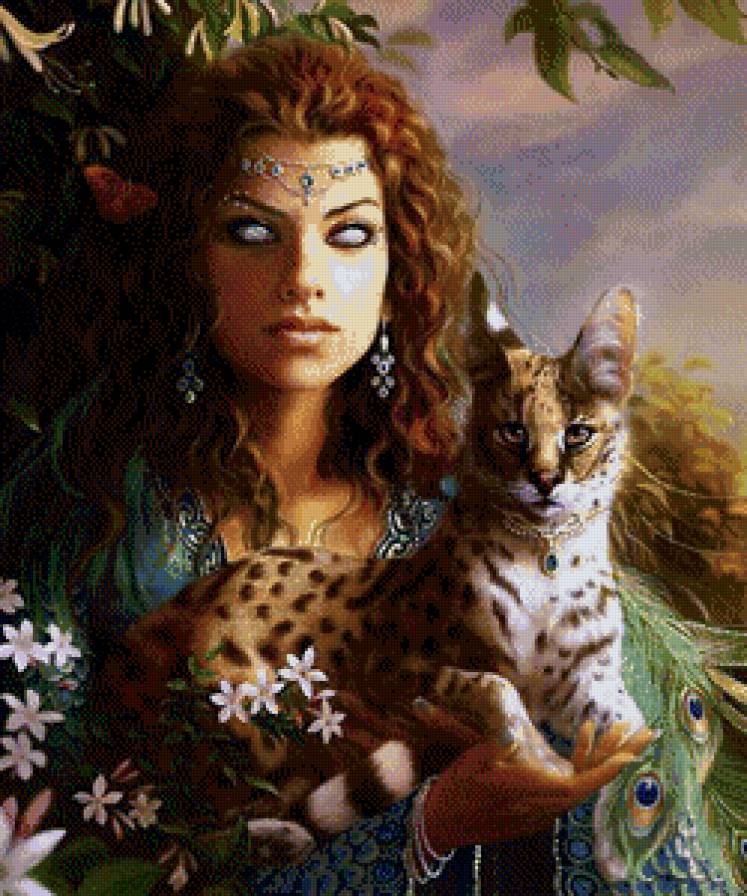 Девушка с рысью - рысь, девушка, кошачьи - предпросмотр