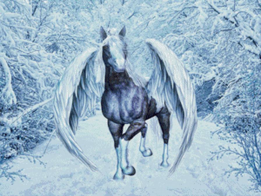Пегас - конь, пегас, фэнтези, зима - предпросмотр