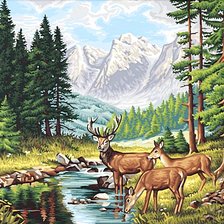 Схема вышивки «Олени у ручья»