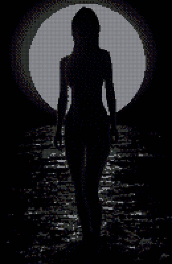 На лунной дорожке - монохром, ночь, девушка - предпросмотр