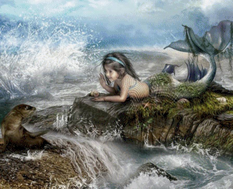 №571140 - ребенок, вода, русалка, море, животное - предпросмотр