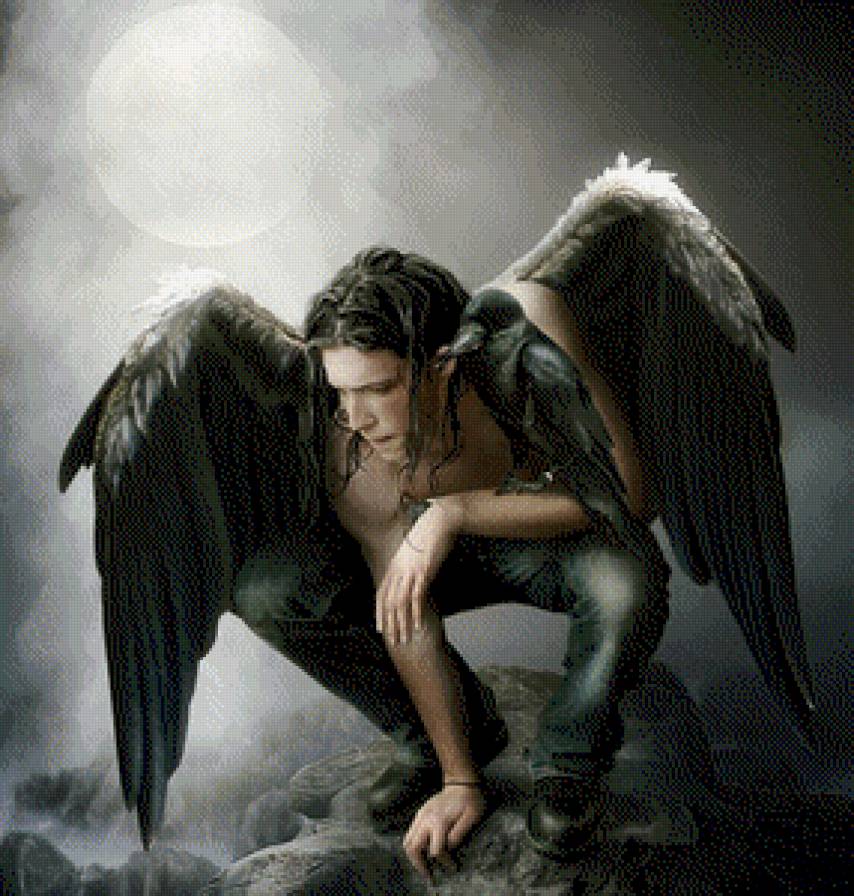 №571217 - птица, мужчина, ворон, ночь - предпросмотр