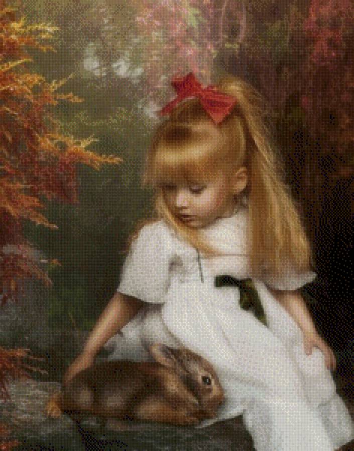 №571244 - животное, осень, кролик, ребенок, платье - предпросмотр