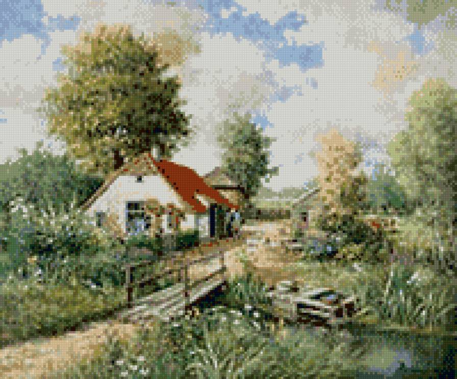 СЕЛЬСКИЙ ДОМИК - лето, дом, мостик, пейзаж - предпросмотр