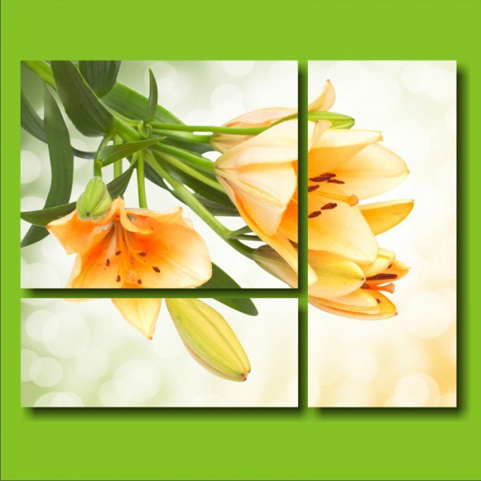 триптих желтые лилии - цветы, картины, триптих, картина - оригинал