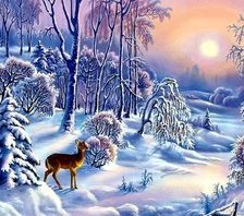 Схема вышивки «Олени в зимнем лесу»