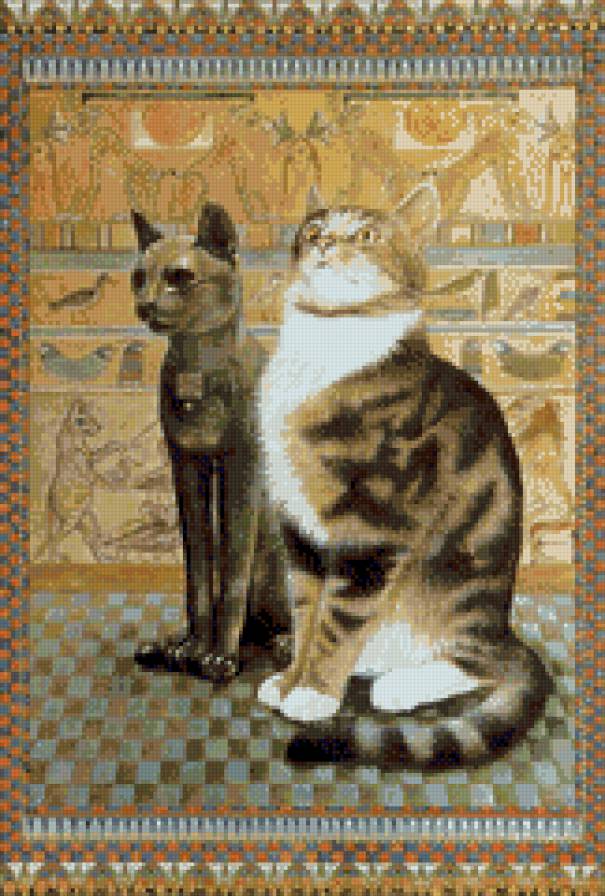 Почти как Сфинкс! - животные, подушка, живопись, кошки - предпросмотр