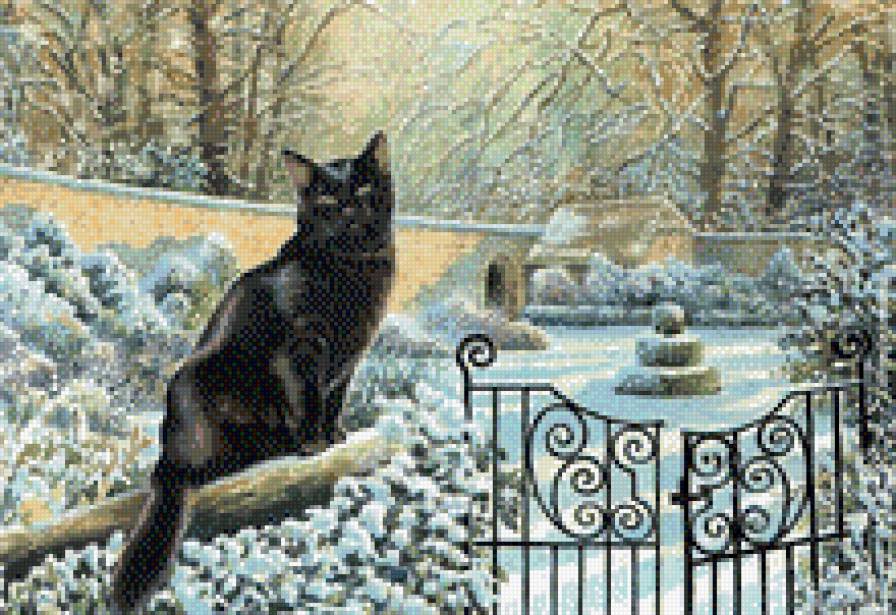 Прогулка в зимн.парк - зима, животные, кошки - предпросмотр