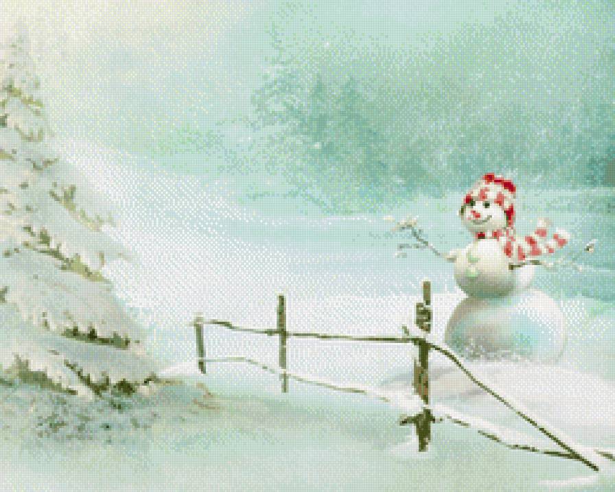 Снеговик - пейзаж, зима, снеговик - предпросмотр