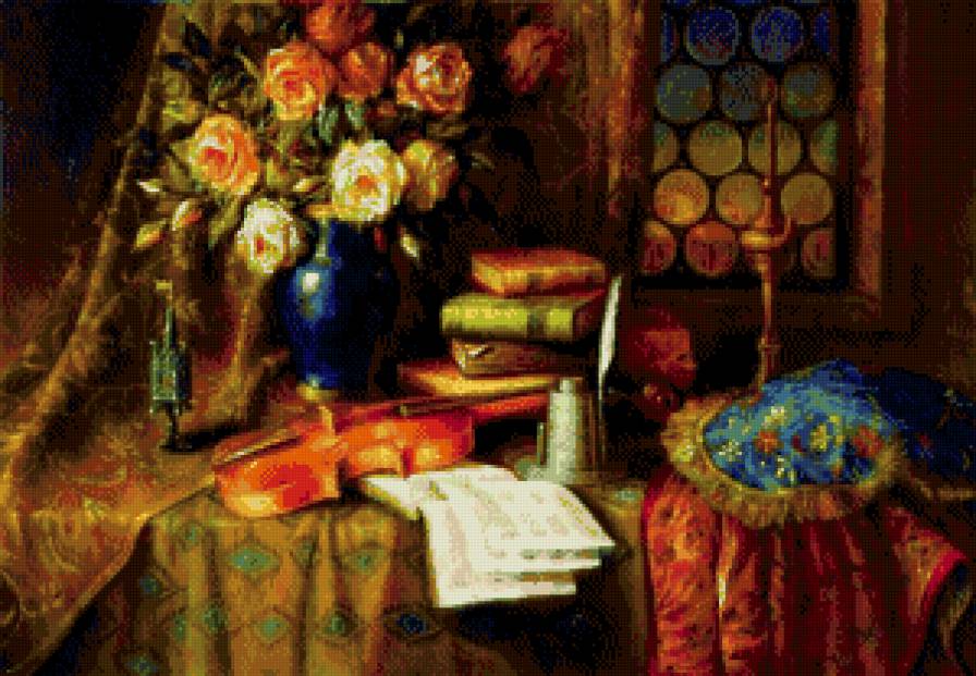 Натюрморт - букет, скрипка, натюрморт - предпросмотр