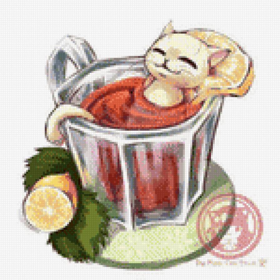 Коты и чай 1 - коты, чай, кошка, животные - предпросмотр