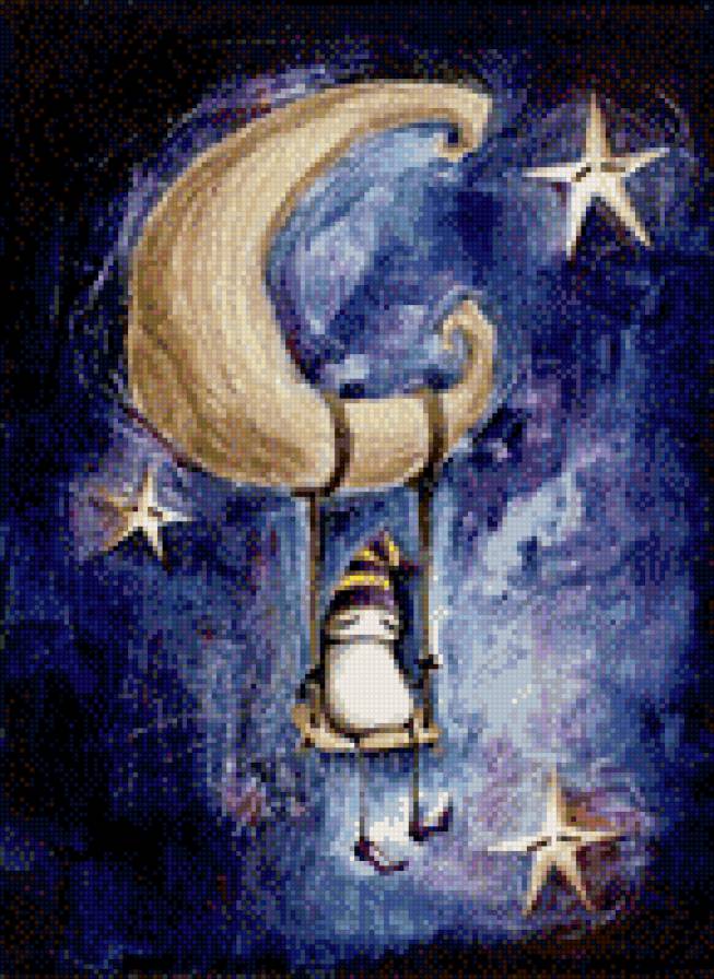 Звёздные луны 5 - луна, качели, звезды - предпросмотр