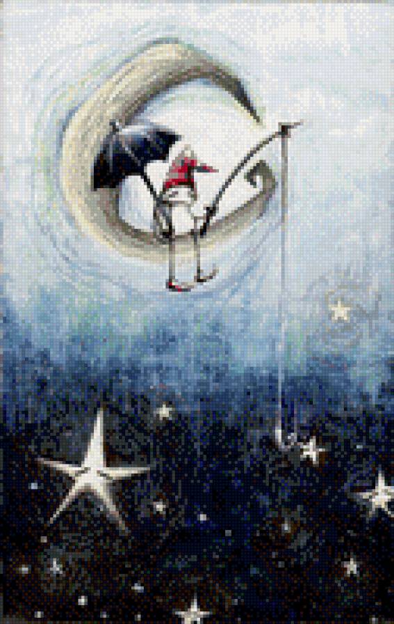 Звёздные луны 1 - зонт, звезды, луна - предпросмотр