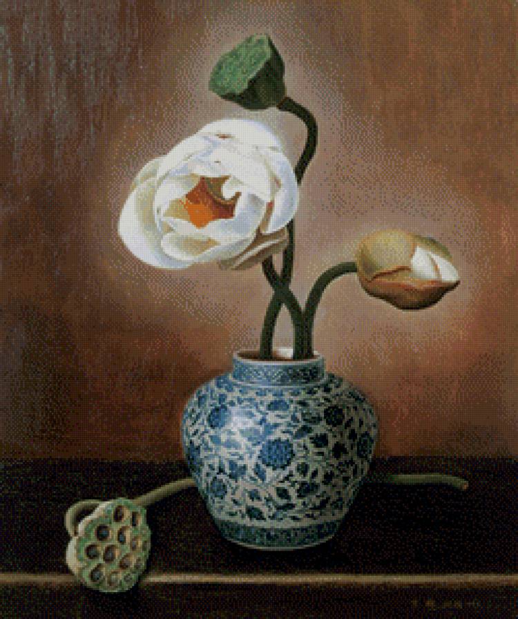Лотос в вазе - азия, цветы, натюрморт, восток - предпросмотр