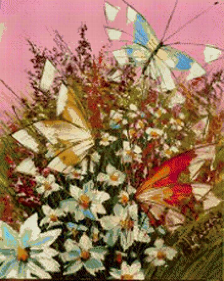 №573125 - цветы, букет, бабочки - предпросмотр