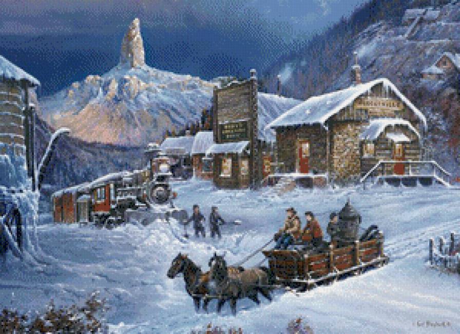 тед хермит 8 зимние домики - дорога, домик, зима, снег, поезд, упряжка, церковь, тед хермит - предпросмотр