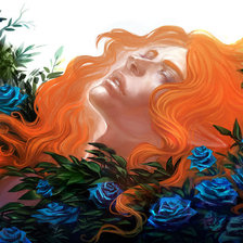 Спящая в цветах девушка