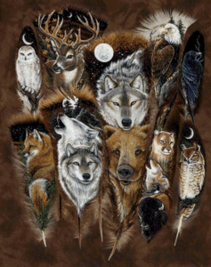 звери - олень, медведь, лис, волк, ворон, сова, орел - предпросмотр