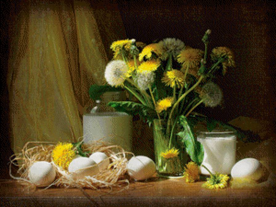 Натюрморт с одуванчиками - цветы, натюрморт, одуванчики - предпросмотр