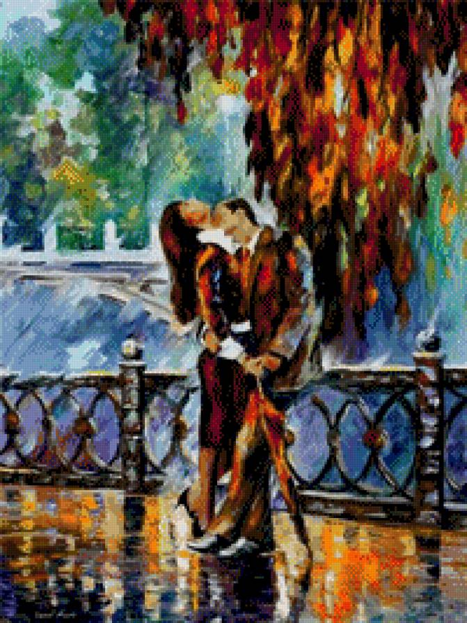 Поцелуй после дождя.Афремов - влюбленные, афремов, живопись - предпросмотр