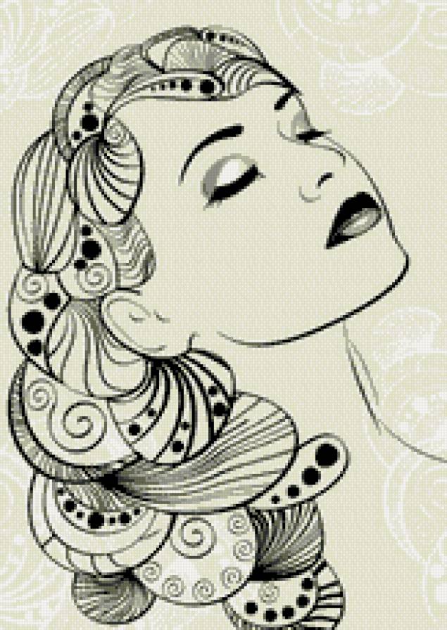 Девушка - девушка, красавица, монохром, контурная - предпросмотр