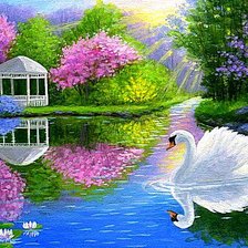 Схема вышивки «А белый лебедь на пруду...»