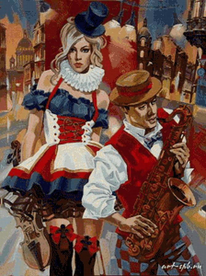 Алексей Лашкевич. Музыканты - живопись, пара, улица, карнавал, город, скрипка, музыка, люди - предпросмотр