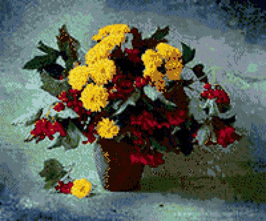 РЯБИНОВЫЙ БУКЕТ - цветы, рябина, ягоды, натюрморт, ваза - предпросмотр