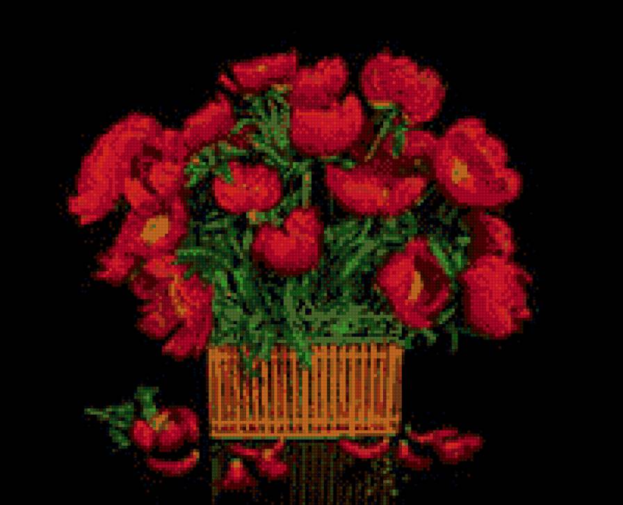 КРАСНОЕ НА ЧЕРНОМ - в корзинке, цветы, натюрморт - предпросмотр