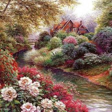 Схема вышивки «домик у речки»