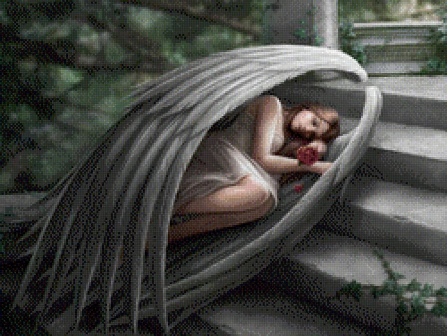 прекрасный ангел - ангел, роза, девушка - предпросмотр