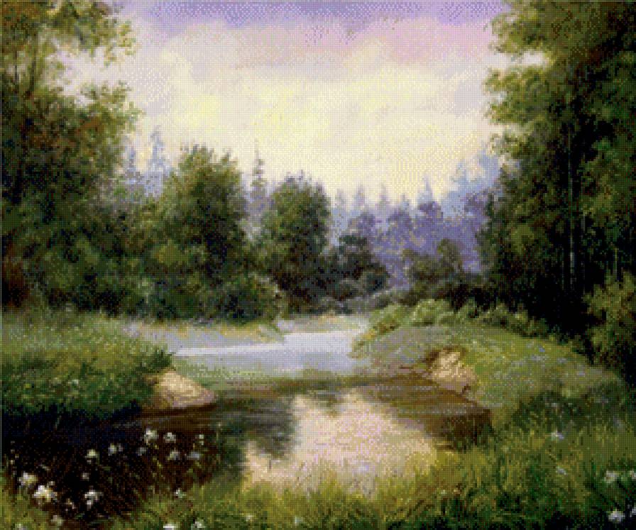 утро - пейзаж, картина - предпросмотр