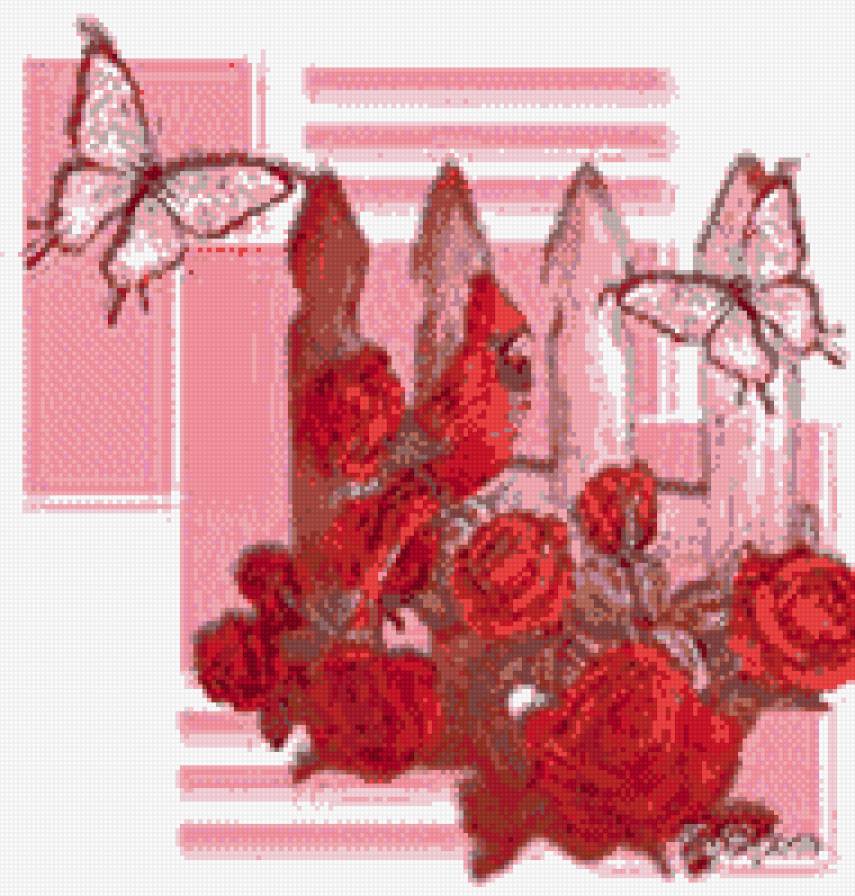 РОЗОВЫЕ РОЗЫ - пейзаж, розы, бабочки, цветы - предпросмотр