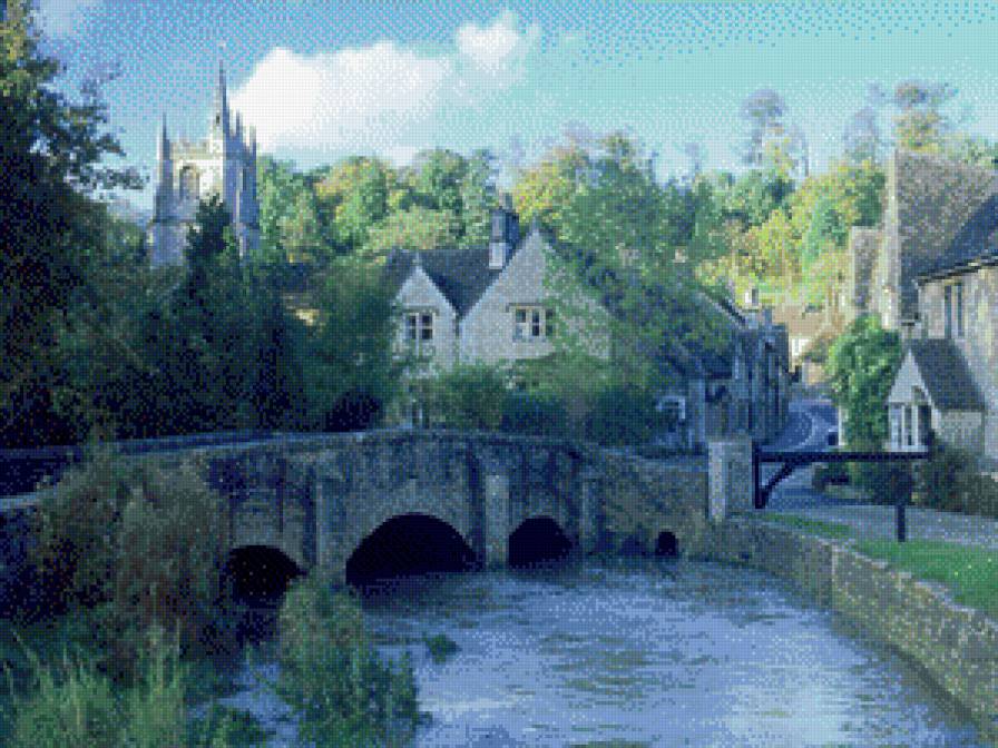 городок - мост, река, дом - предпросмотр