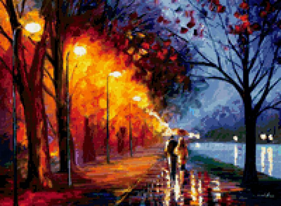 под дождем - леонид афремов, картины известных художников - предпросмотр