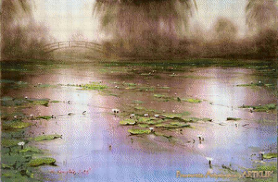 Krzysztof Kurzydlak-Staw z mostkiem - kwiaty, natura, most - предпросмотр