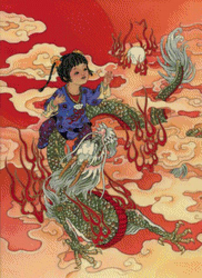 Девочка с драконом - дракон, восток, девочка - предпросмотр