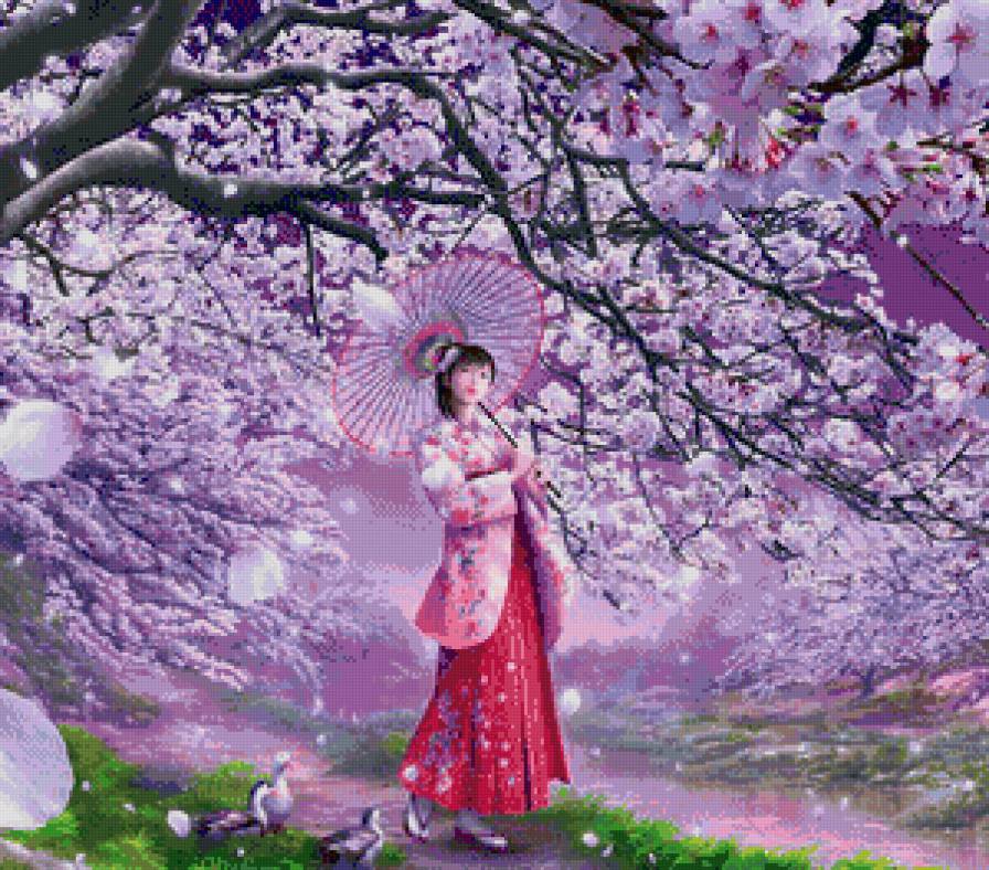сакура - сакура, девушка, восток - предпросмотр