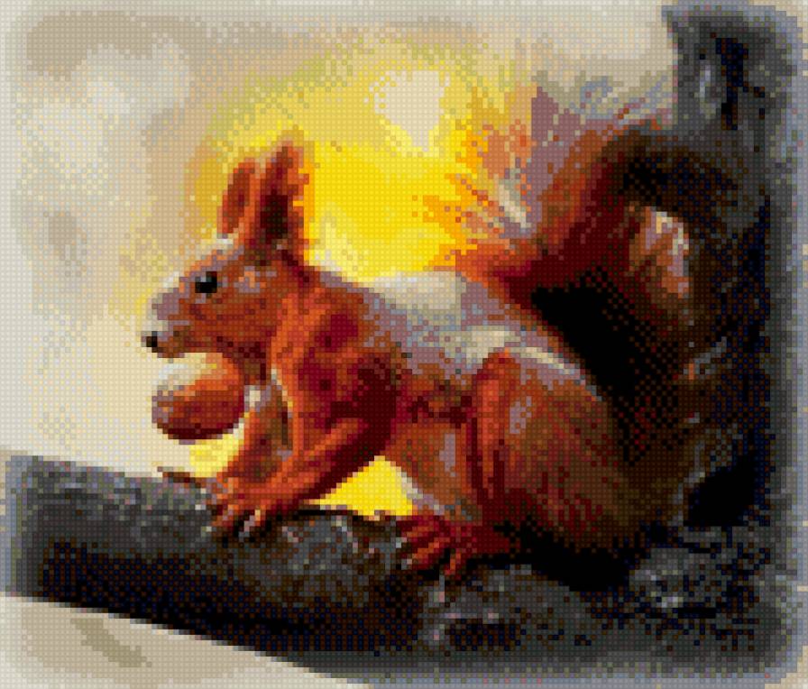 Белочка с орешком - природа, белка - предпросмотр