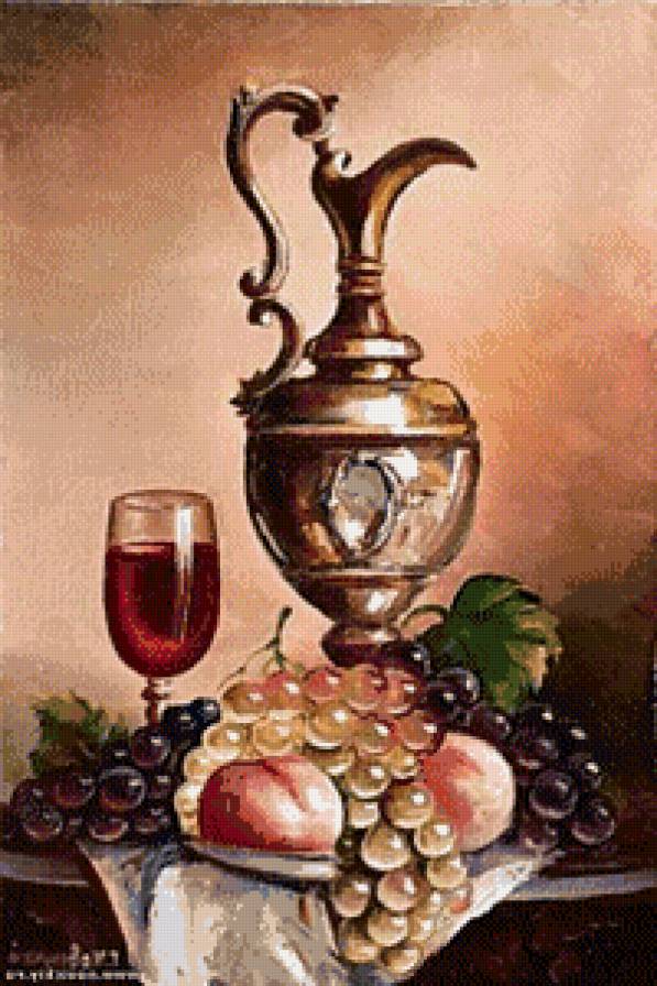 Восточный натюрморт - натюрморт, бокал вина, фрукты, восток - предпросмотр