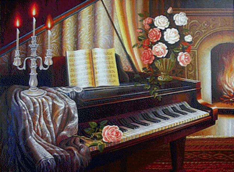 Рояль, цветы и свечи - предпросмотр