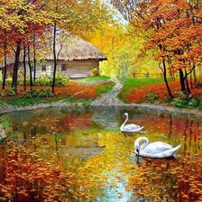 Схема вышивки «лебеди на пруду»