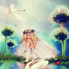 Схема вышивки «девочка и лебеди»