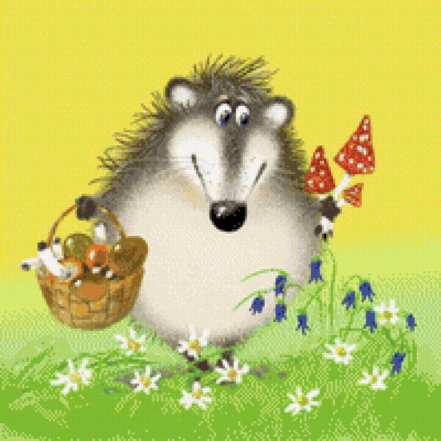 Грибник - кот, лето, грибы, цветы - предпросмотр