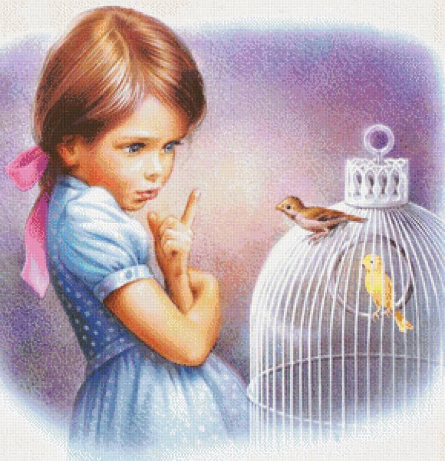Девочка с птичками - девочка, птицы, дети, детская - предпросмотр