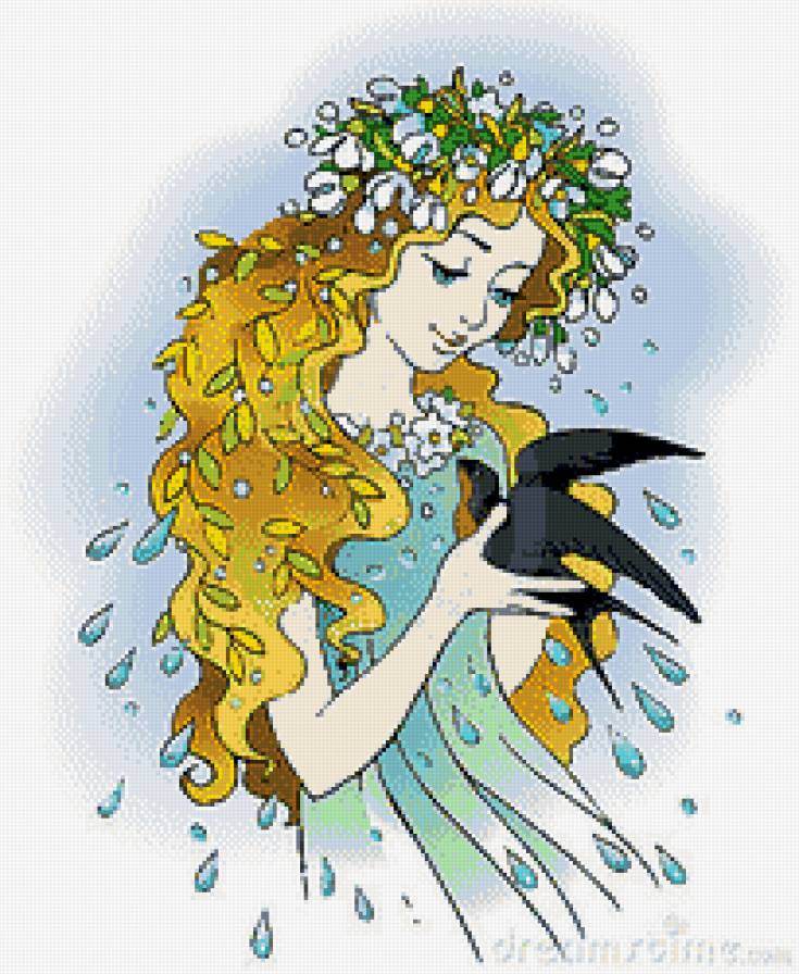 Девушка-весна - девушка, красавица, птицы, ласточка, фэнтези - предпросмотр