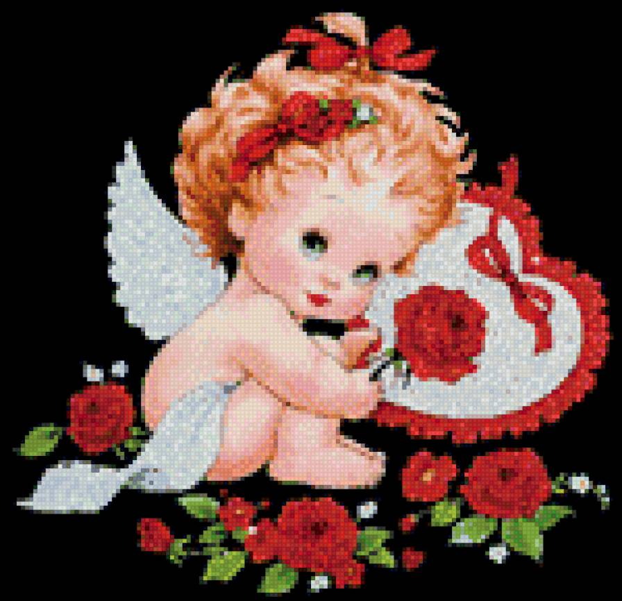 Валентинка 17 - цветы, ангел, сердце - предпросмотр